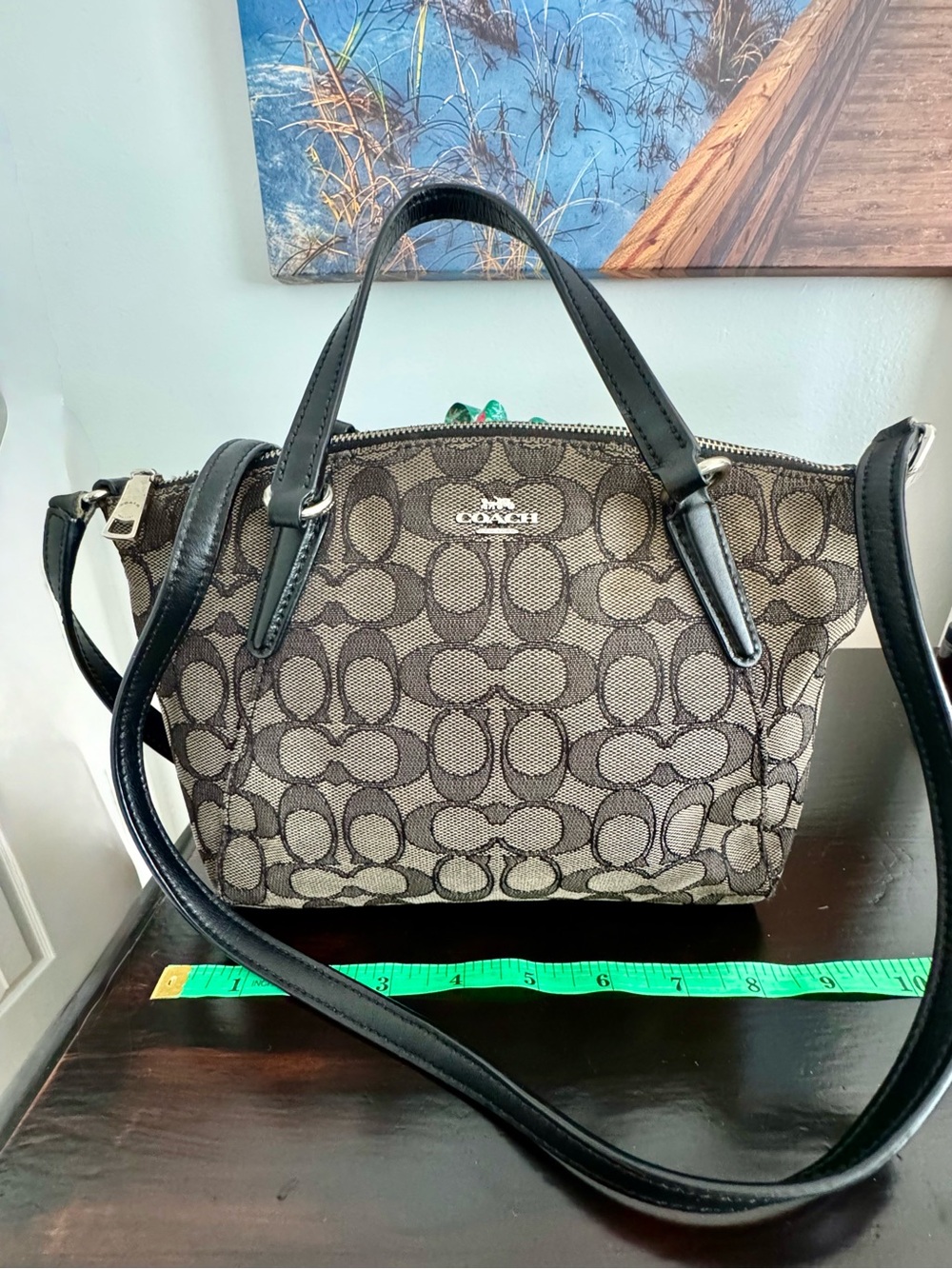 Coach Mini Kelsey Satchel Signature Canvas Crossbody Brown Black F27580